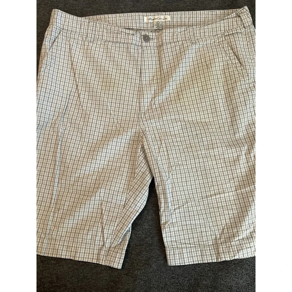 Kenneth Cole New York Mens Plaid Flat Front Cotton Outdoor Gray Chino Shorts 36 - Picture 1 of 6